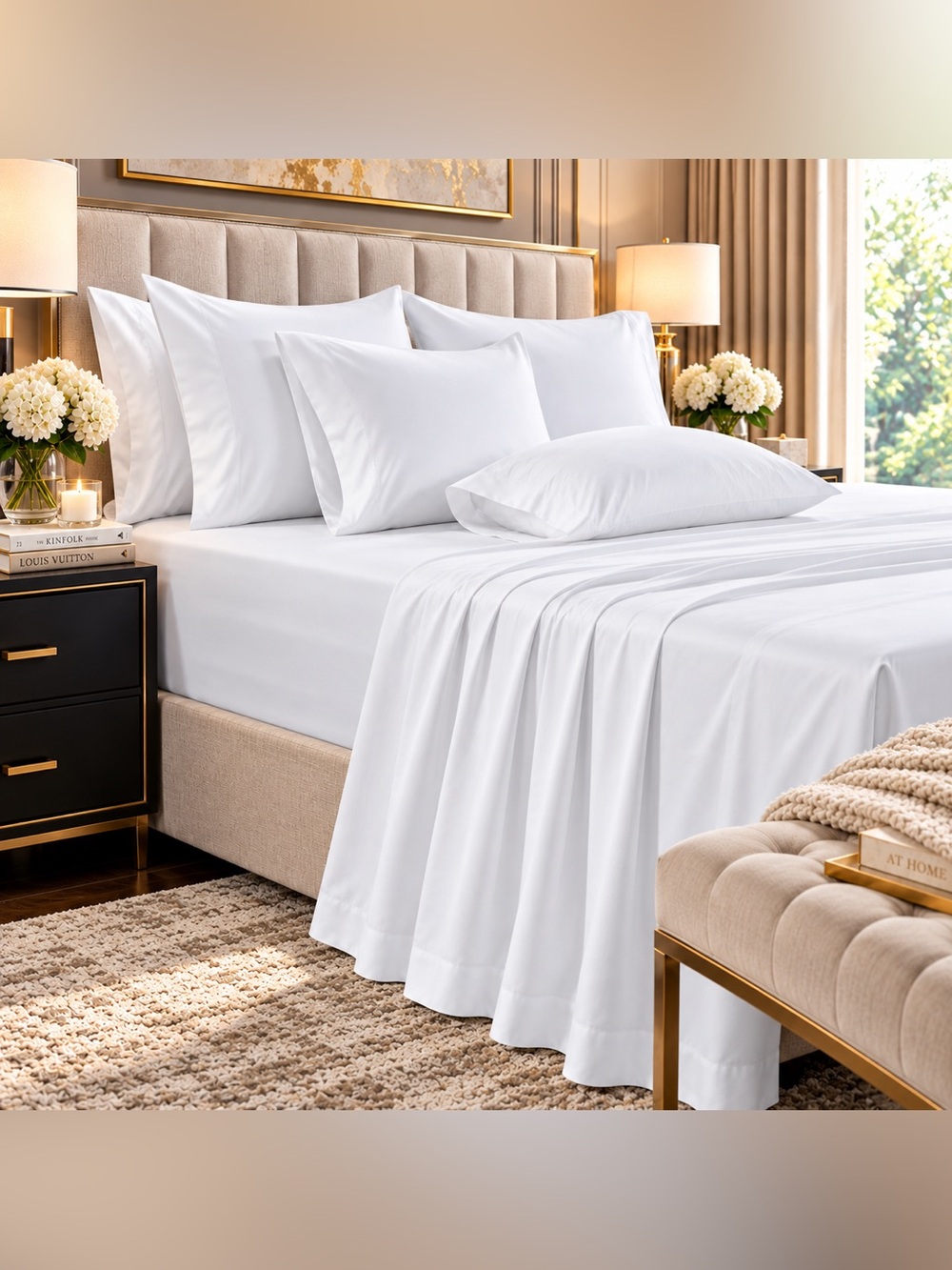 Premium Hotel Signature 800TC Queen White Cotton Sateen 6PC Sheet Set